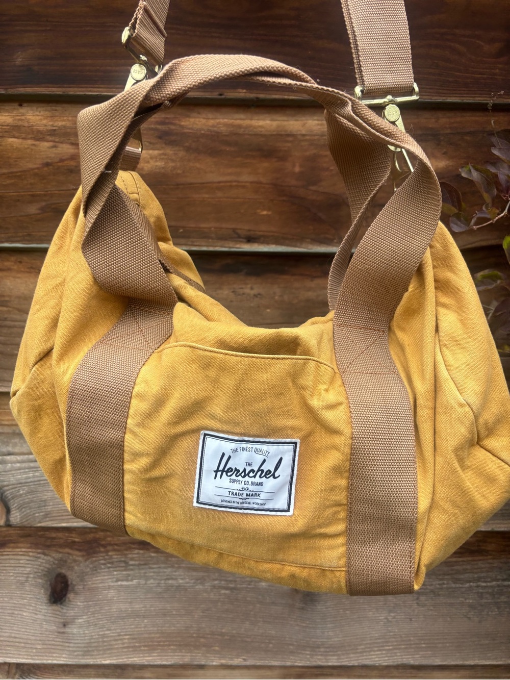 Herschel Supply Company Mustard Canvas Shoulder Bag with Tan Straps